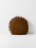 Vintage Linen Fringe Round Cushion in Tobacco - Small
