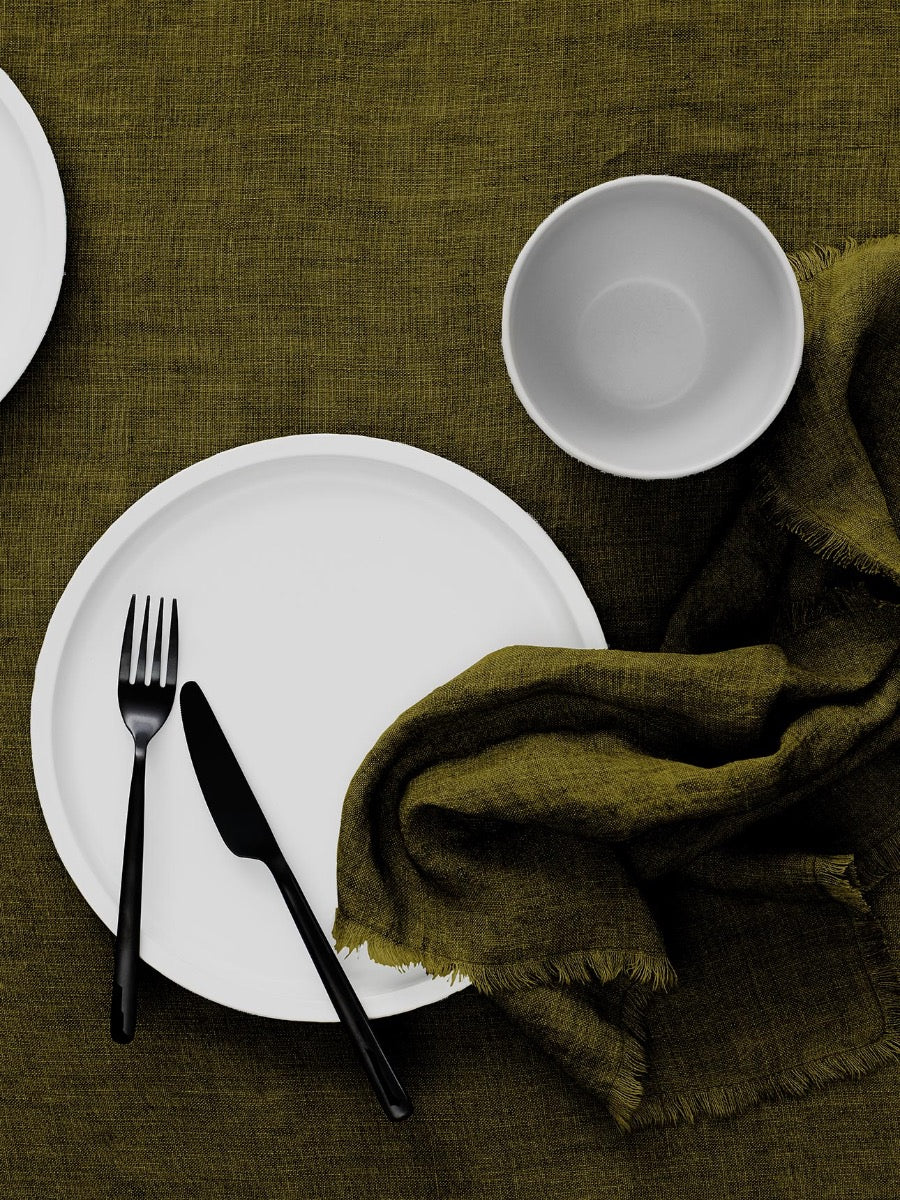 Vintage Linen Tablecloth in Khaki