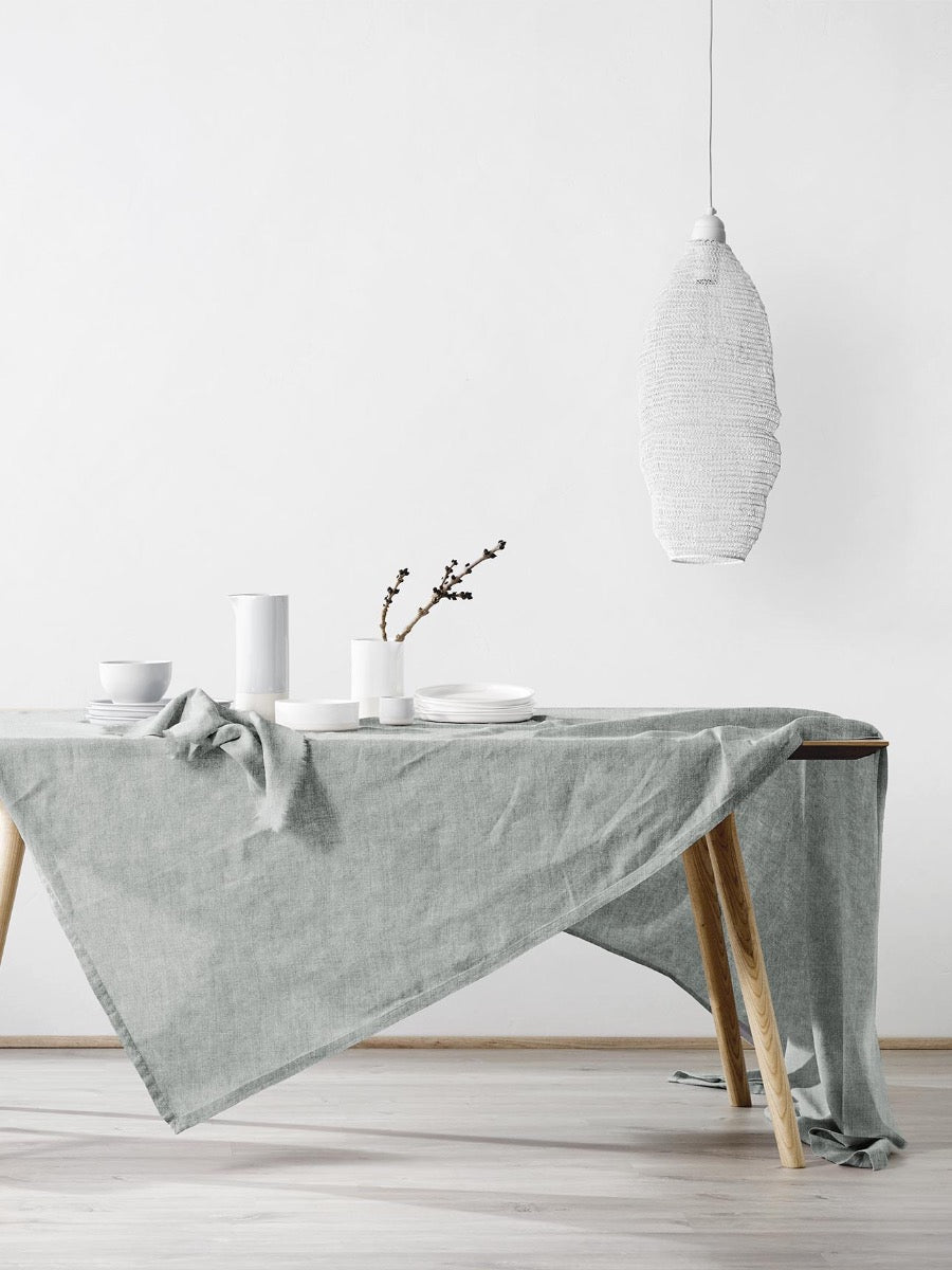 Vintage Linen Tablecloth in Limestone