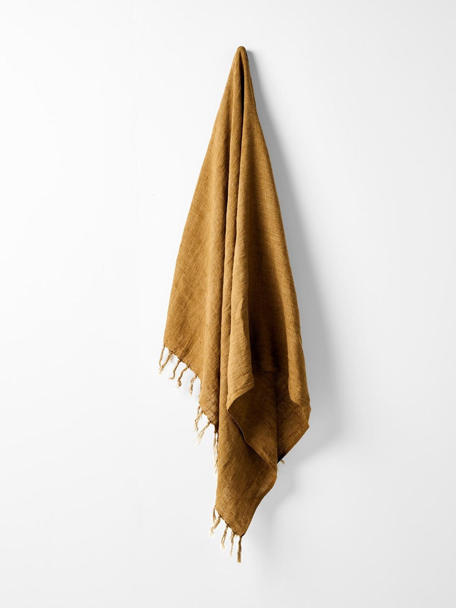 Vintage Linen Fringe Throw in Bronze