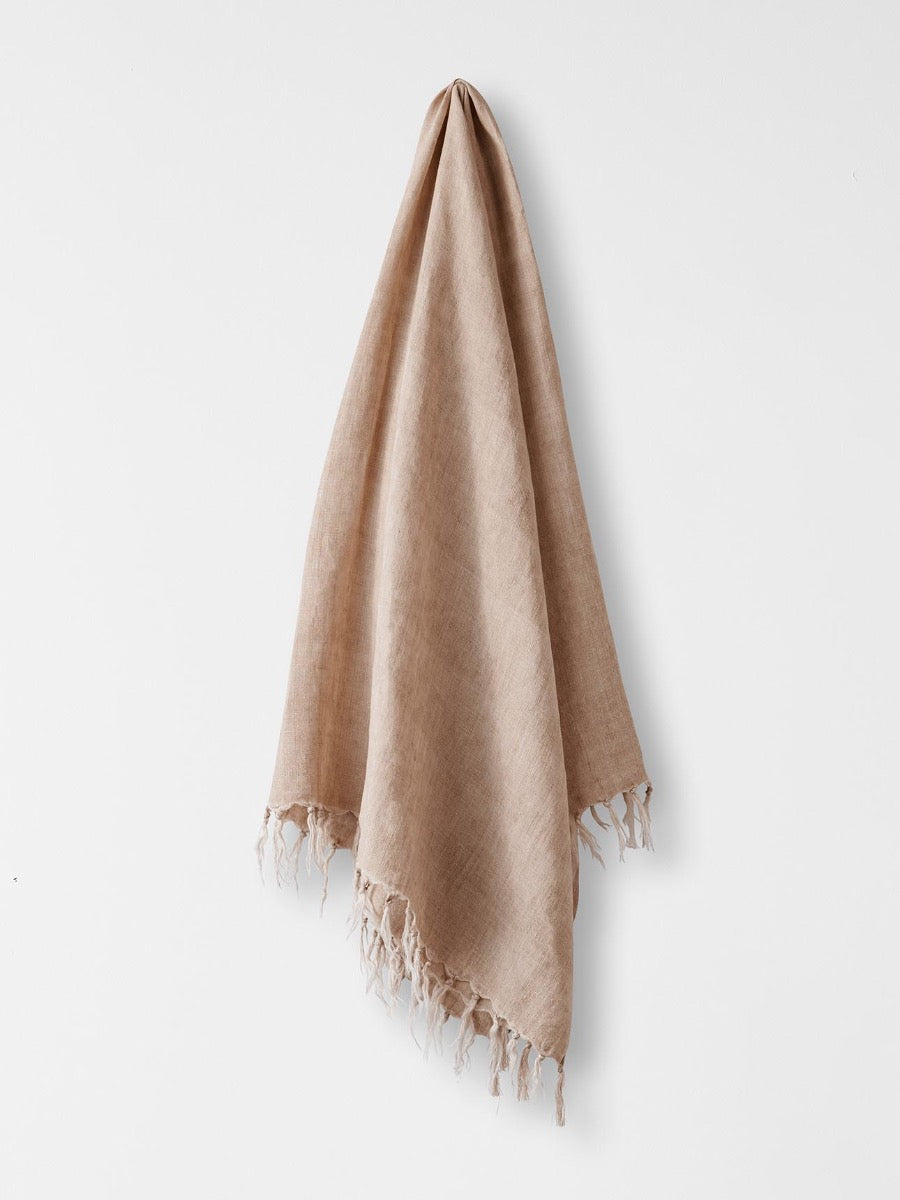 Vintage Linen Fringe Throw in Clay