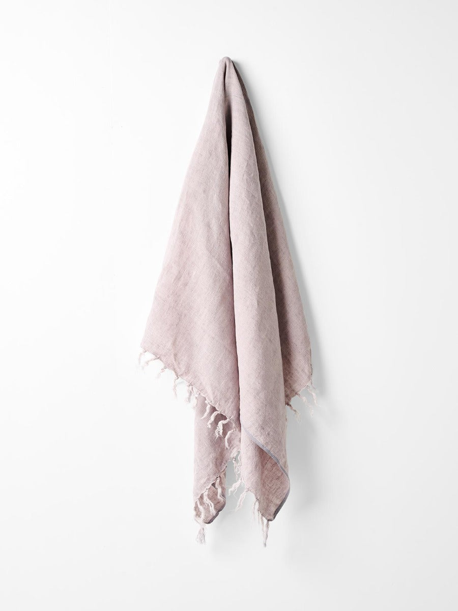 Vintage Linen Fringe Throw in Dusk