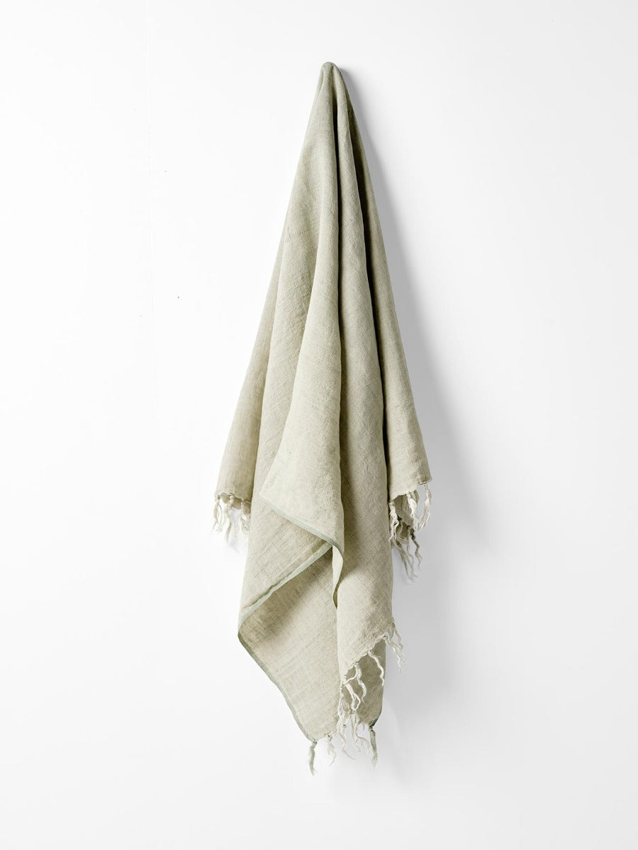 Vintage Linen Fringe Throw in Fennel