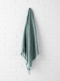 Vintage Linen Fringe Throw in Jade