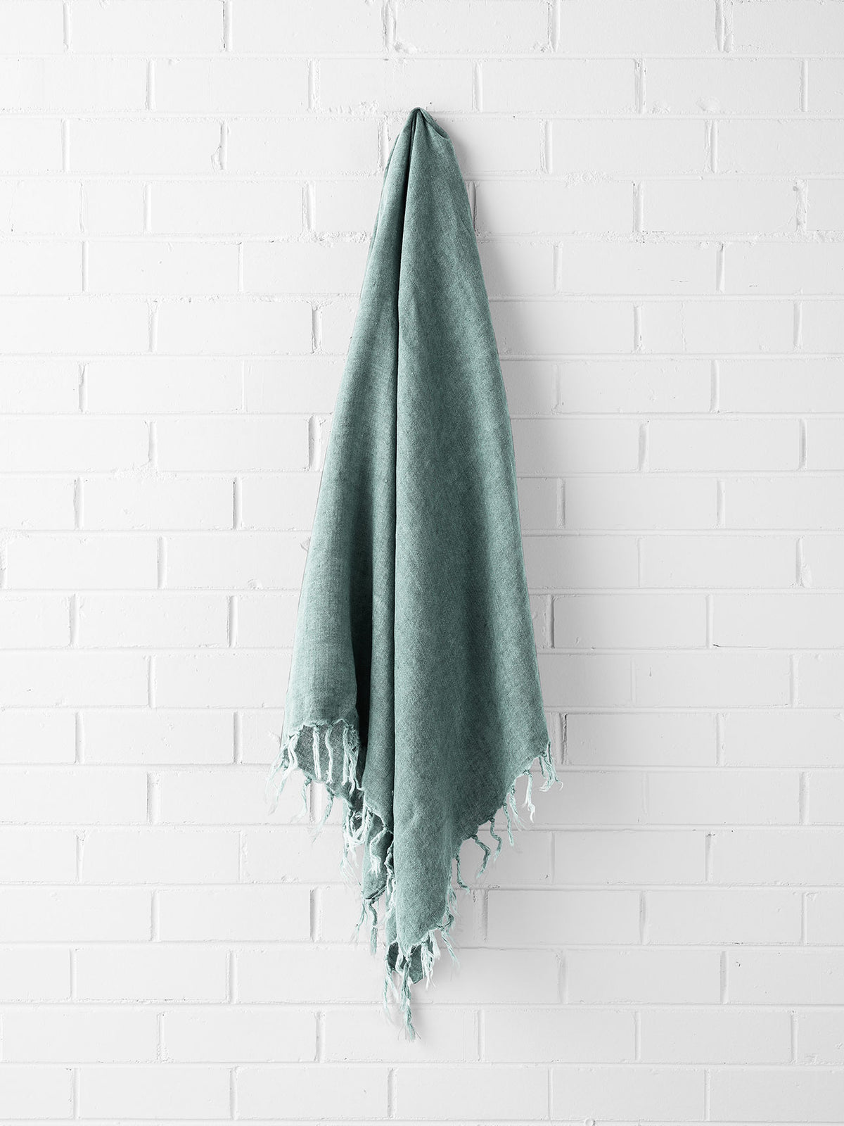 Vintage Linen Fringe Throw in Jade