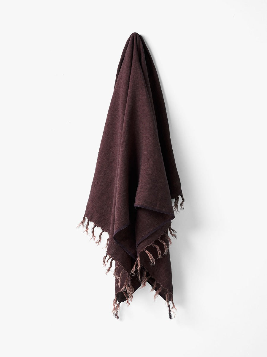 Vintage Linen Fringe Throw in Mulberry