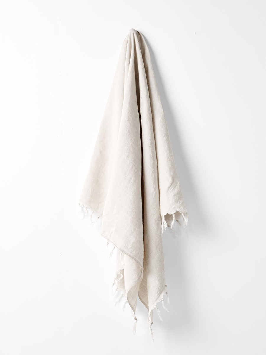 Vintage Linen Fringe Throw in Sand