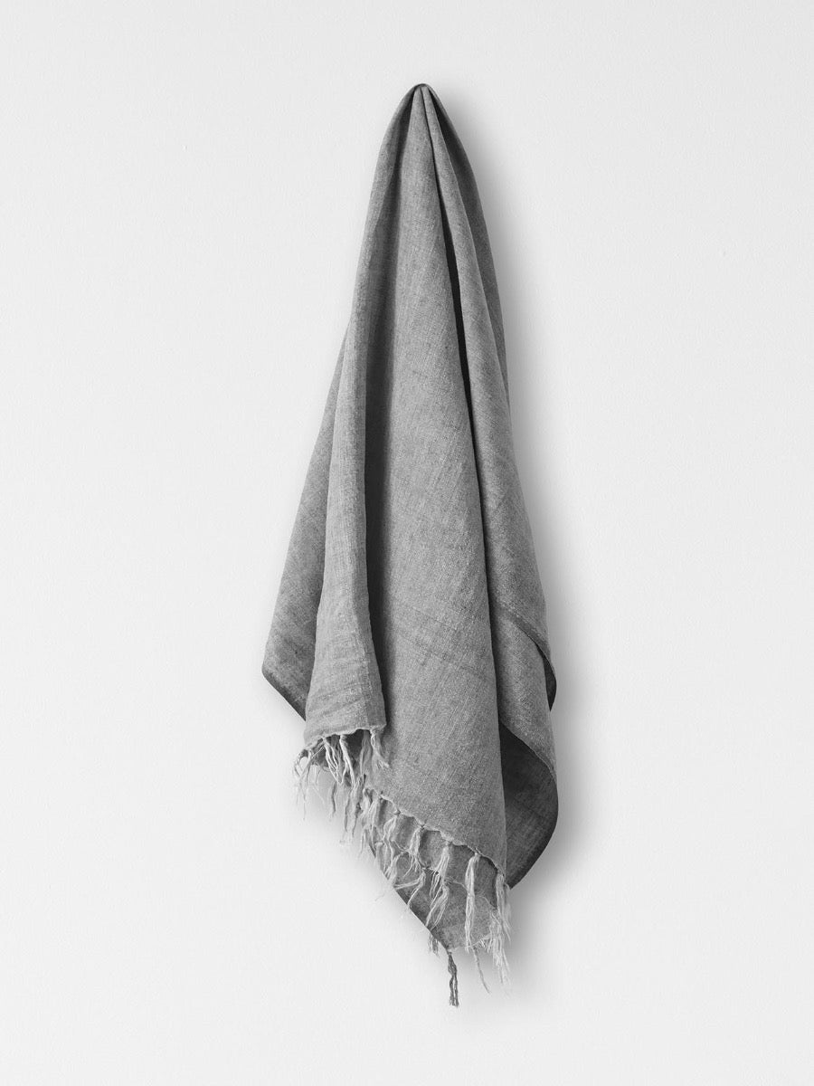 Vintage Linen Fringe Throw in Smoke