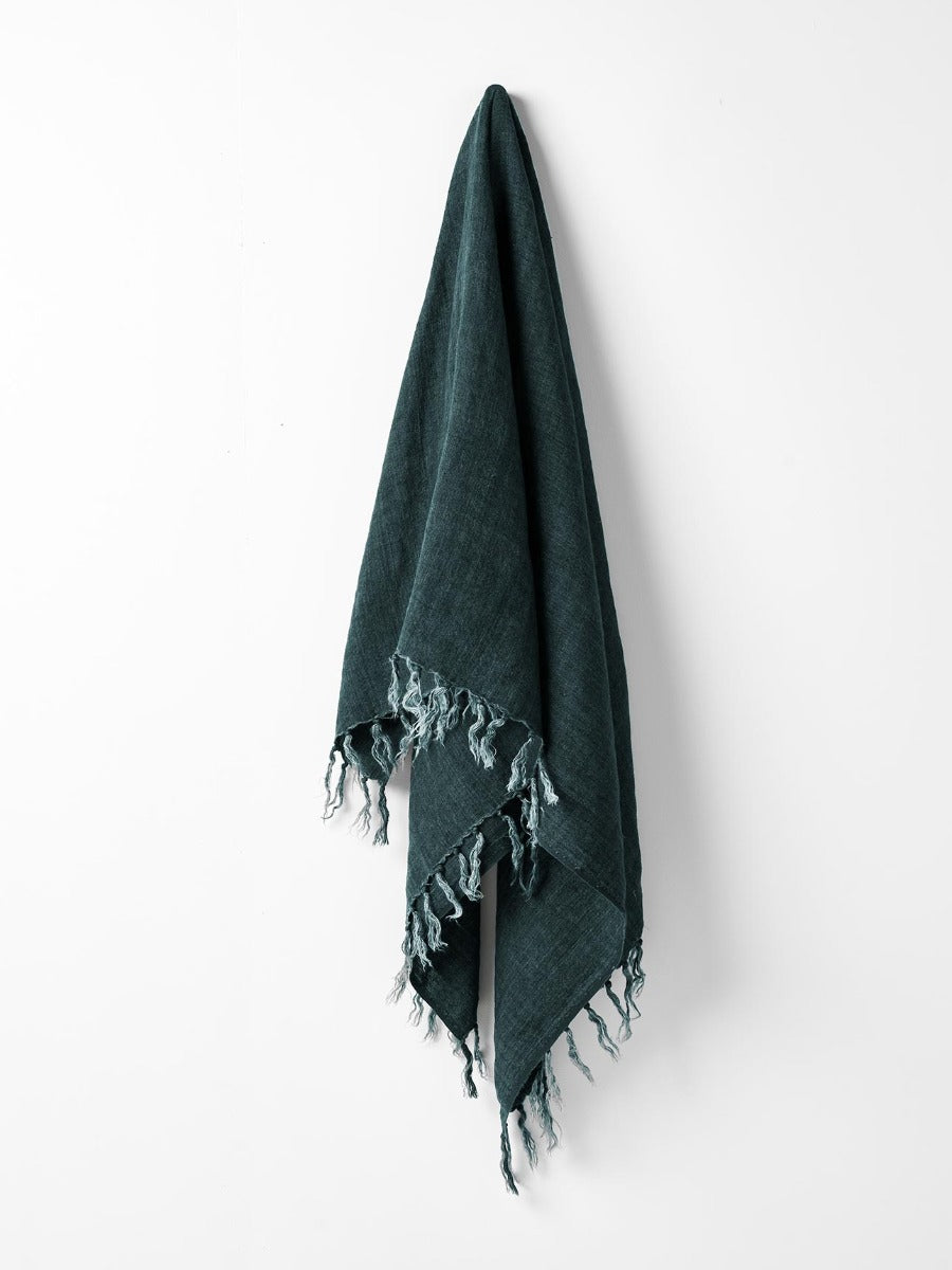Vintage Linen Fringe Throw in Storm