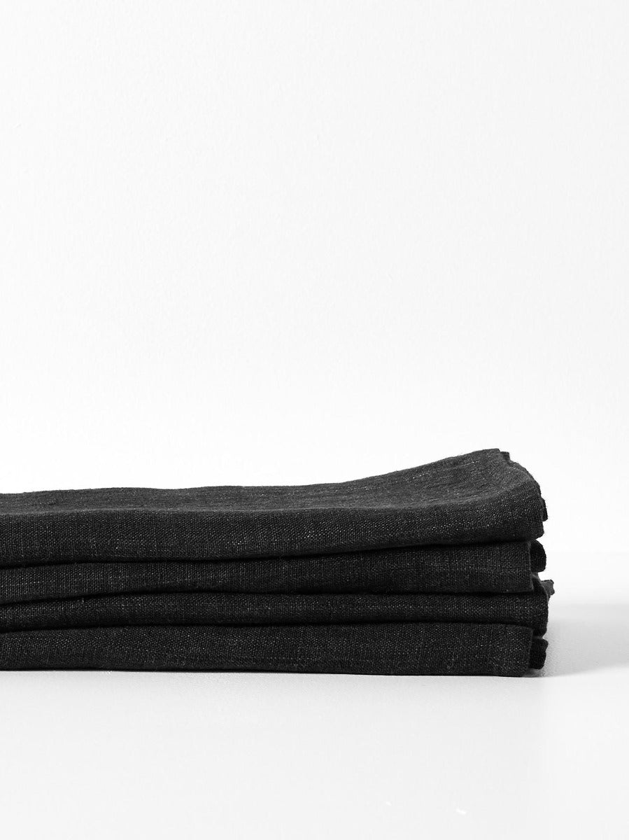 Vintage Linen Napkins in Black - Set of 4