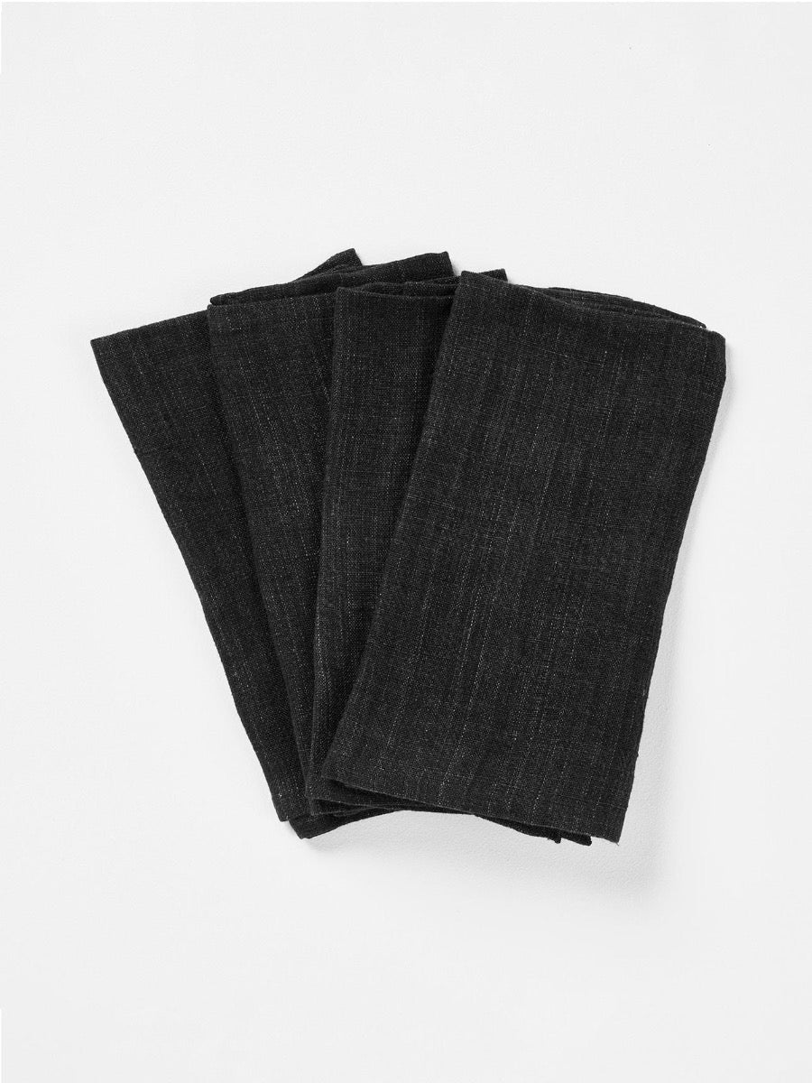 Vintage Linen Napkins in Black - Set of 4