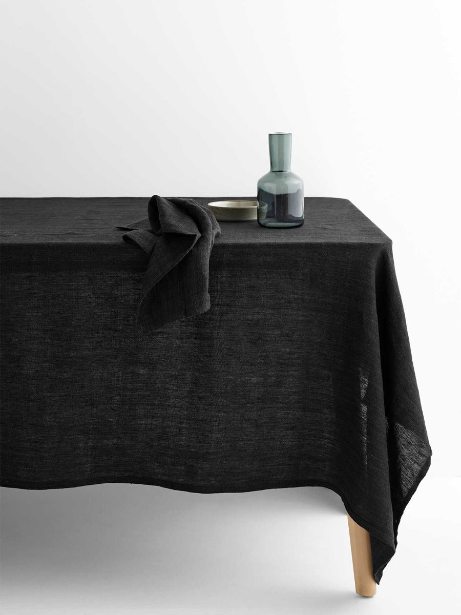 Vintage Linen Tablecloth in Black