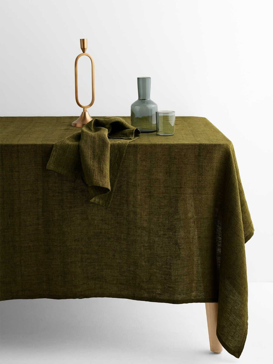 Vintage Linen Tablecloth in Khaki