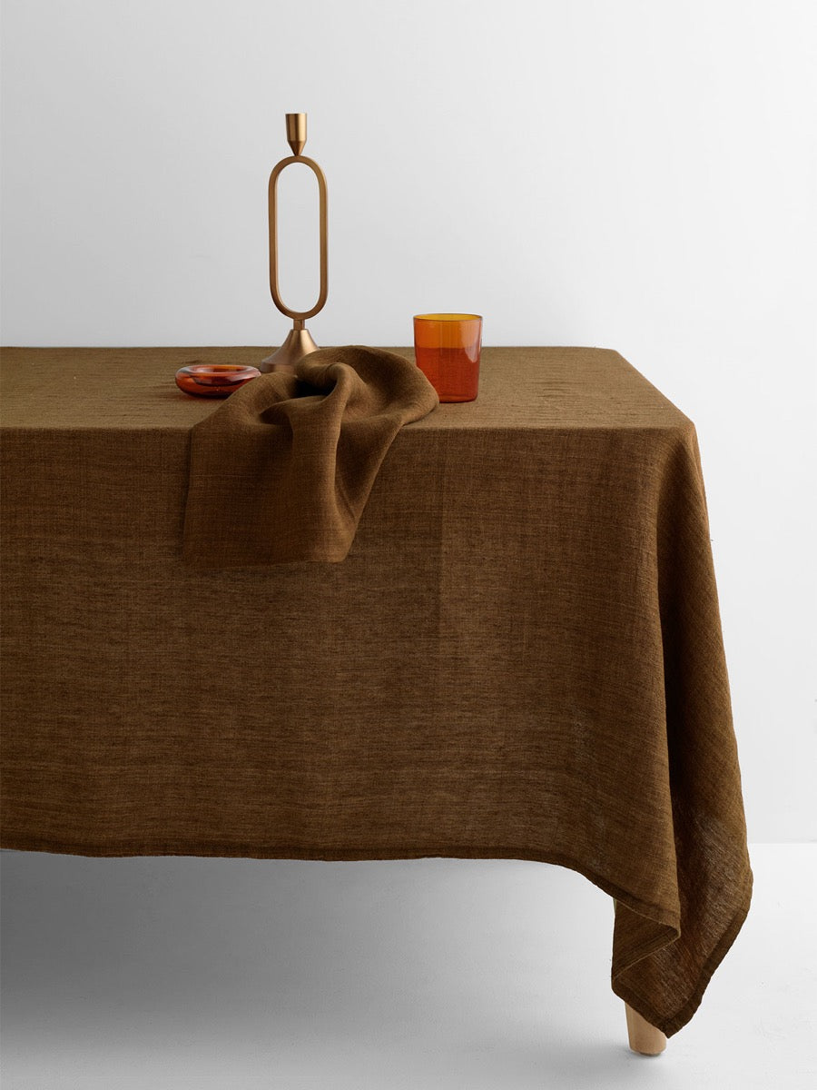 Vintage Linen Tablecloth in Tobacco