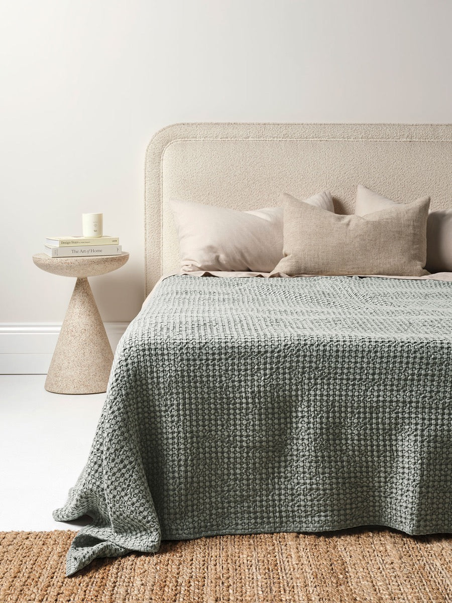 Stonewash Waffle Bed Cover in Dusty Blue