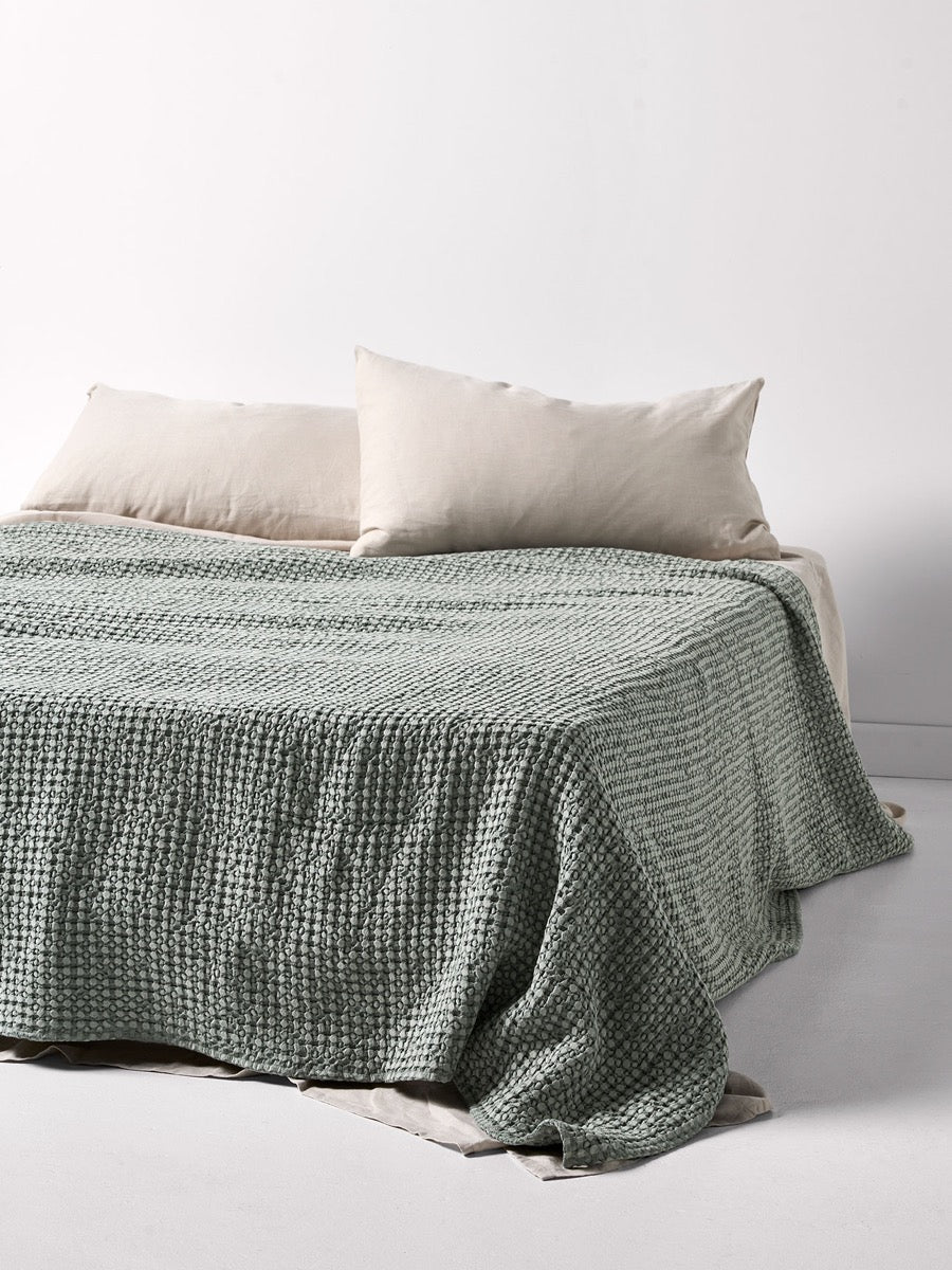 Stonewash Waffle Bed Cover in Dusty Blue