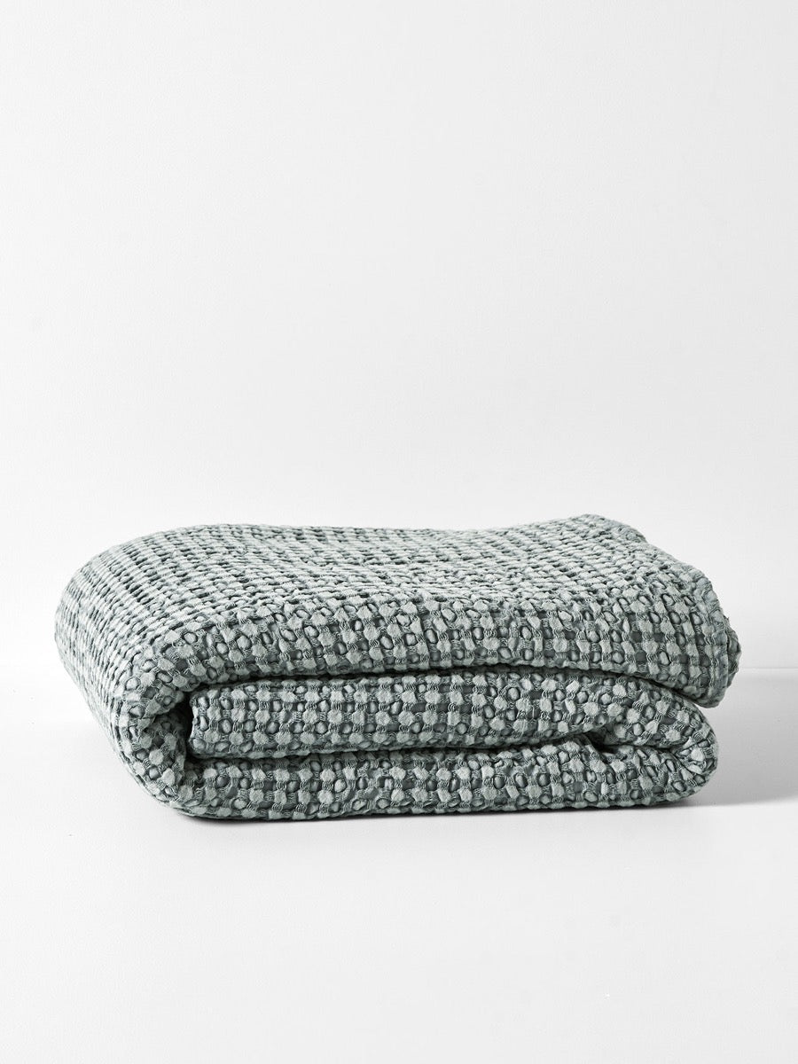 Stonewash Waffle Throw in Dusty Blue