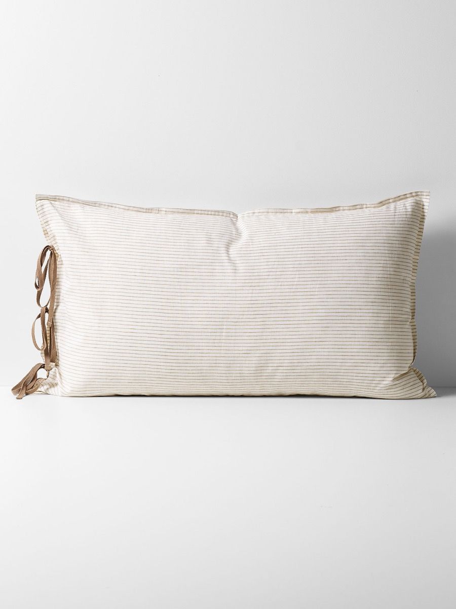 Chambray Mini Stripe Standard Pillowcase in Natural