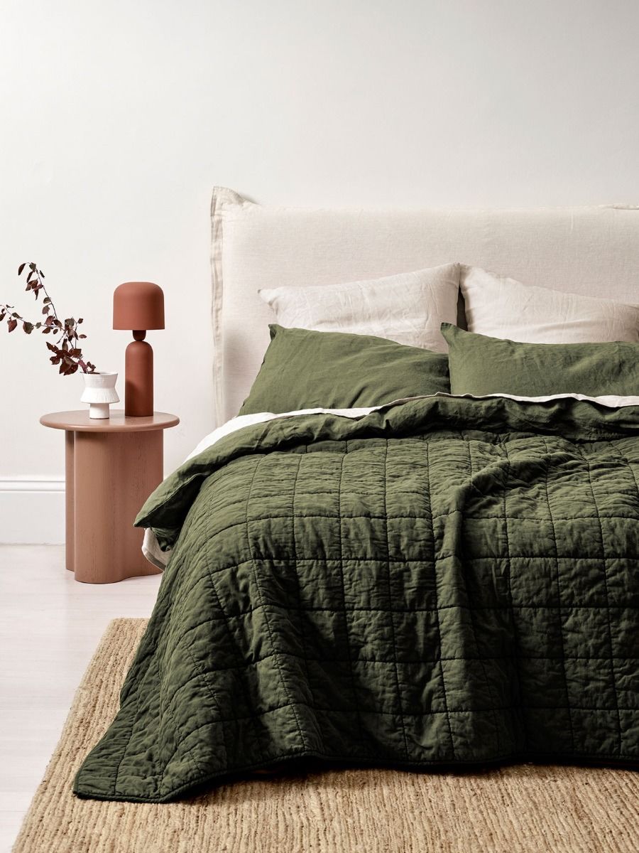 Emile Linen Coverlet in Khaki