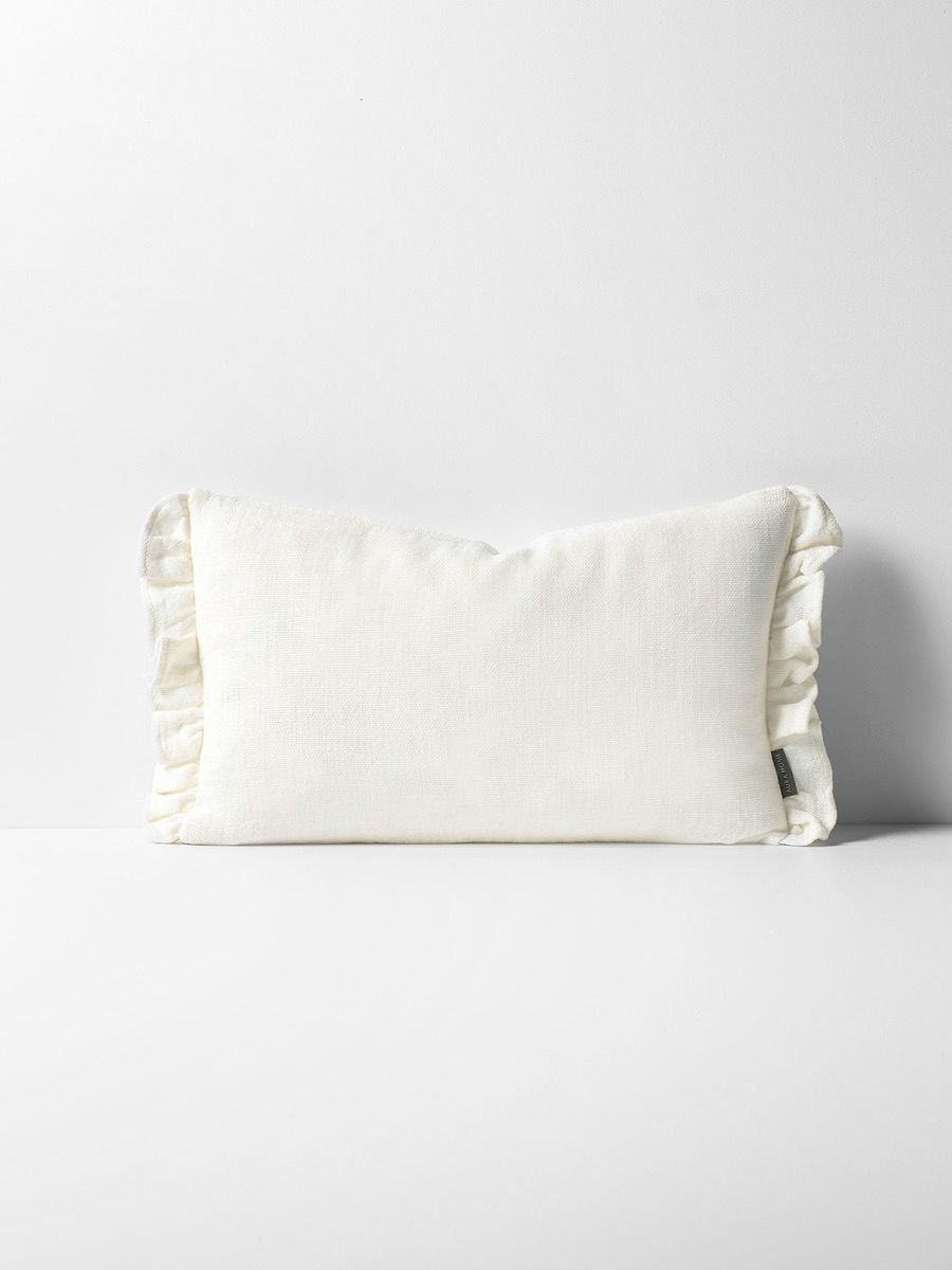 Ruffle Linen Cushion in Ivory 