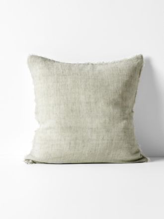 Vintage Linen Fringe Cushion - Fennel