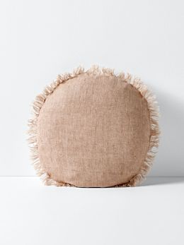 Vintage Linen Fringe 55cm Round Cushion - Clay